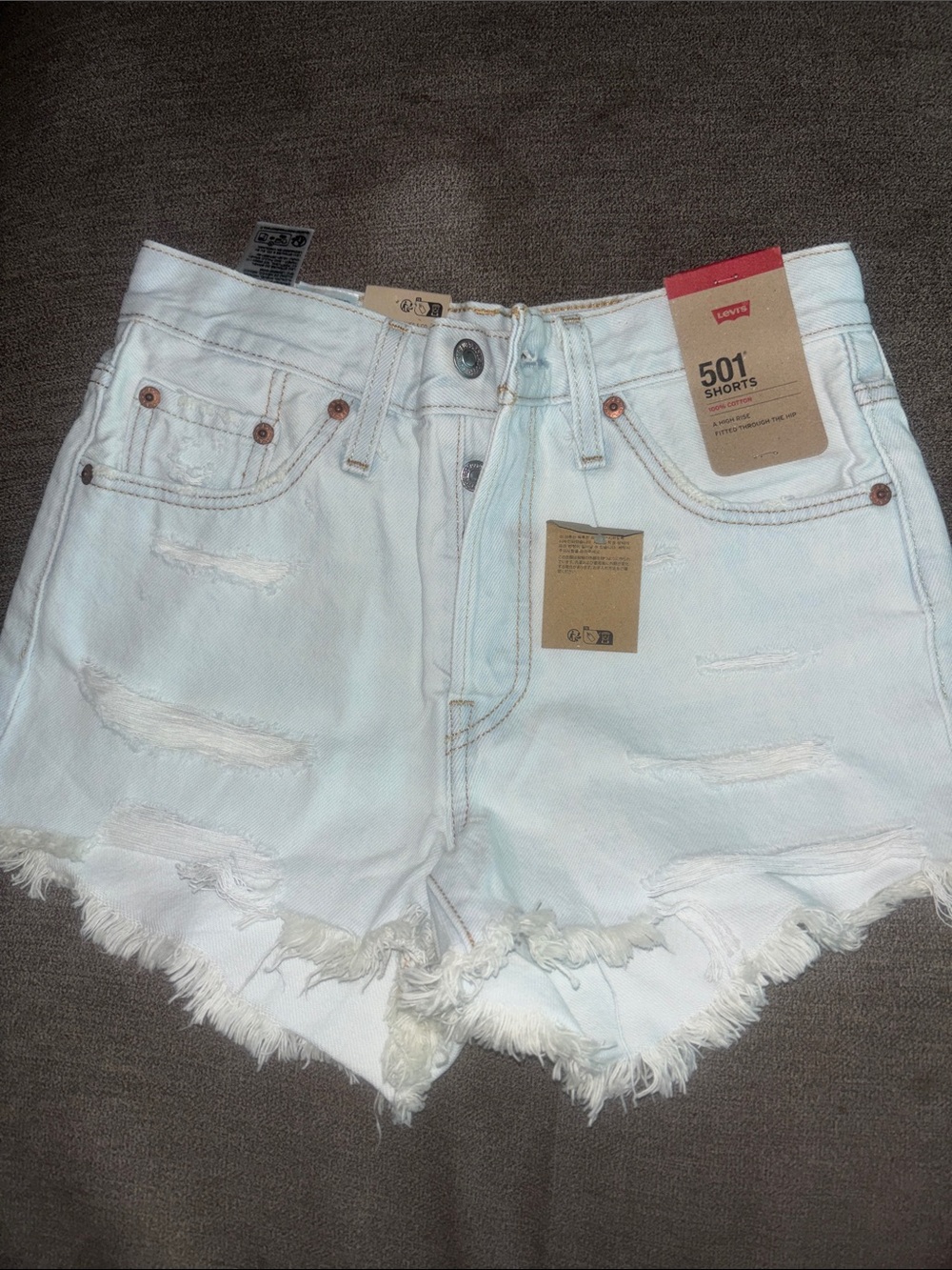 Levi's 501 Distressed White Jean Shorts